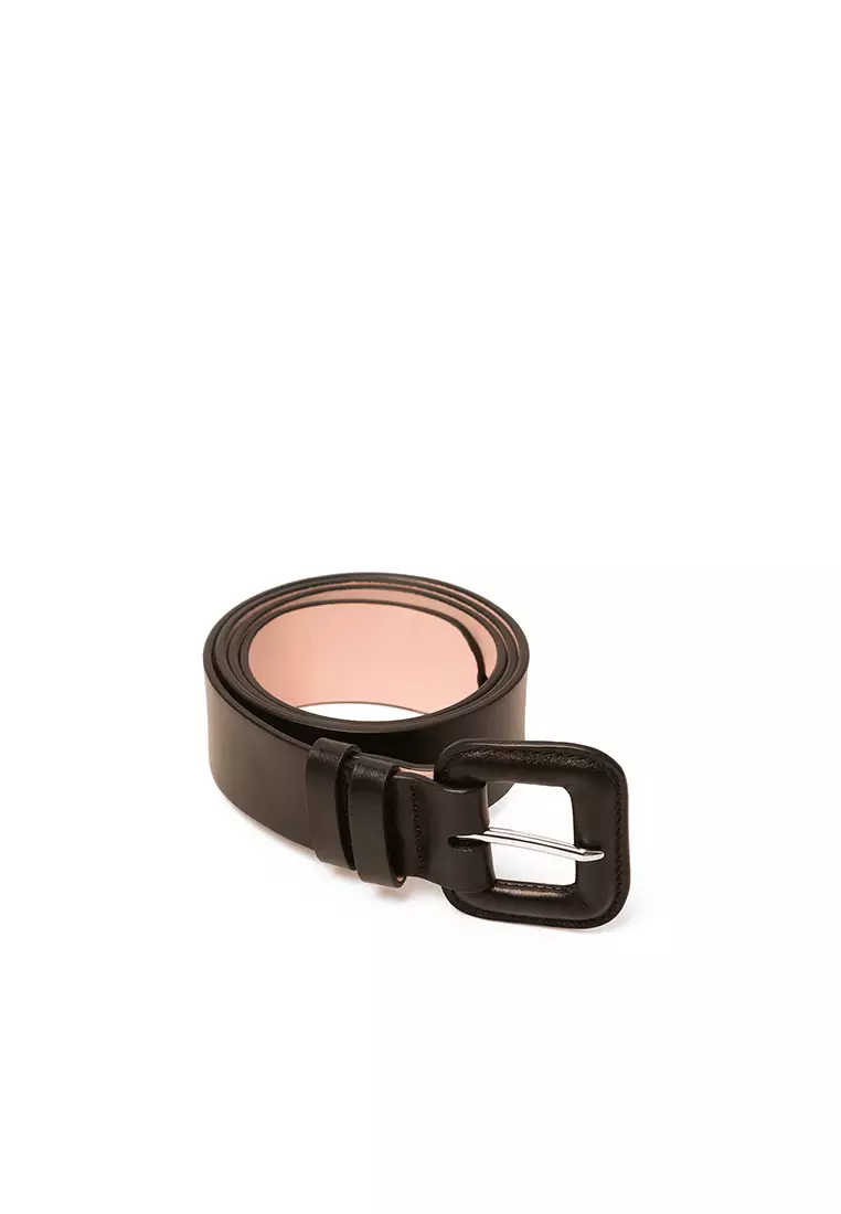 Leather Padded Square Buckle Belt - Cacao