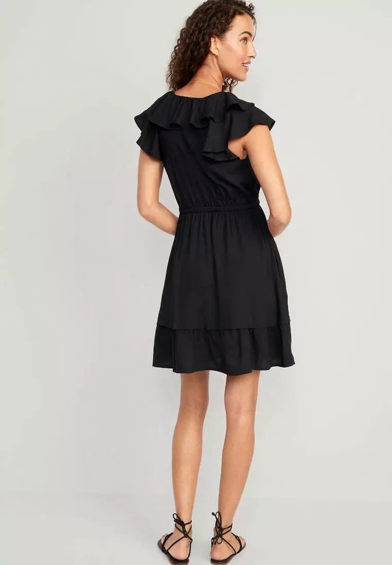 Waist-Defined Ruffle-Trim Mini Dress for Women