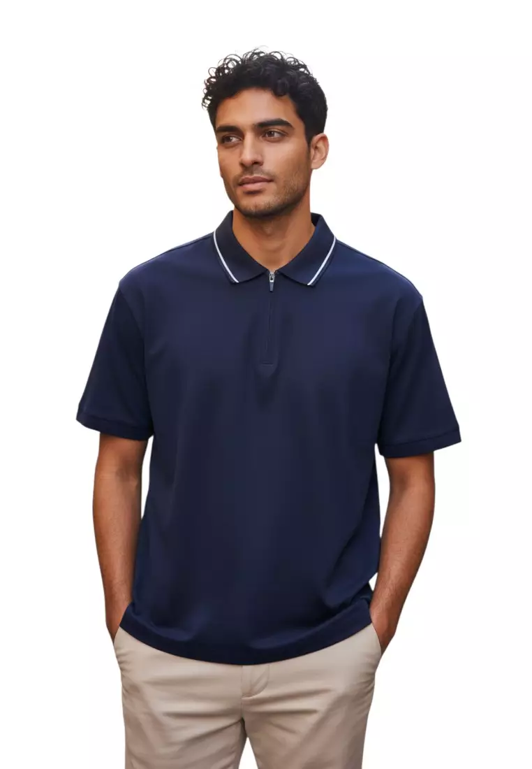 Men's Dry Fit Zipped Poloshirt - Sky Captain