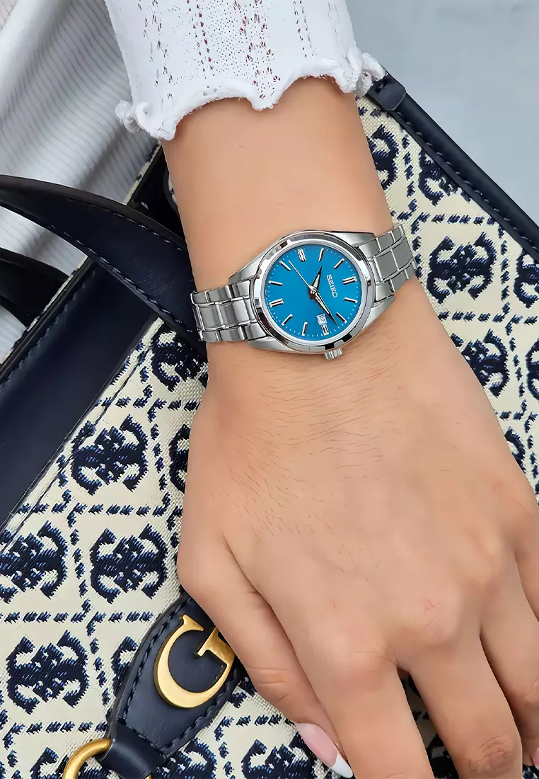 Seiko Quartz Classic Ladies Blue Dial Silver Stainless Steel Bracelet Women’s Watch - SUR531P1