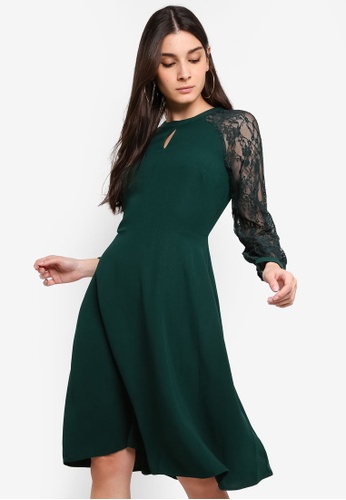 Buy Dorothy Perkins Lace Sleeve Fit And Flare Dress Zalora Hk