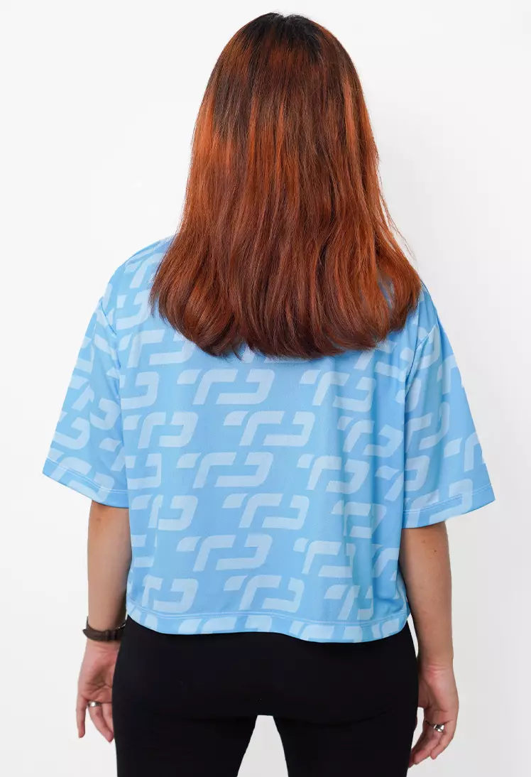 LSB36 baju olahraga wanita crop top oversize big size dry fit gym aerobic zumba poundfit biru langit