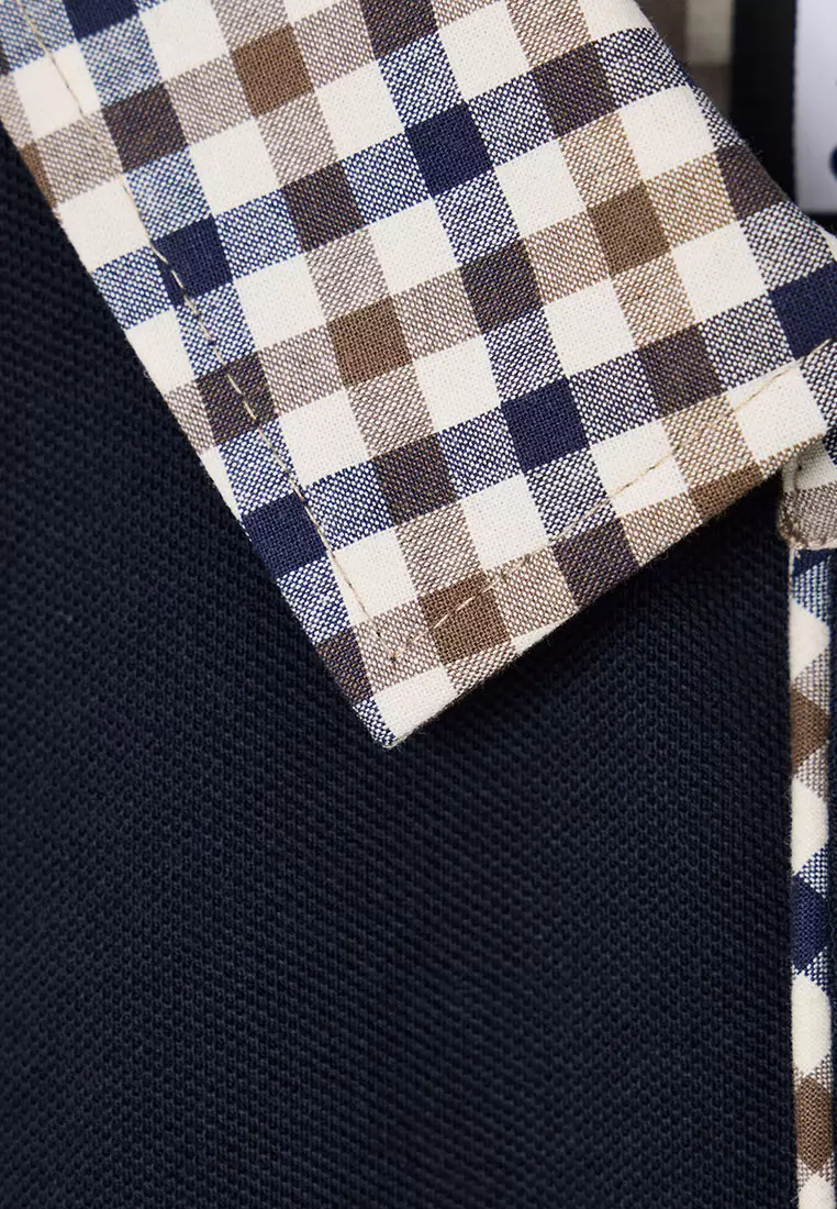 MENS NAVY COSTA MID HOUSE CHECK COLLAR POLO
