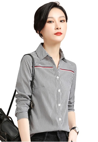 A-IN GIRLS black and white Fashion Striped Long Sleeve Shirt 7DD1DAAA4C79D4GS_1