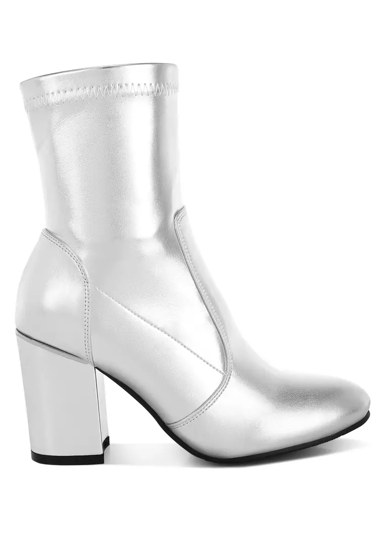 Discount on Rag & CO.  shoes - SKU: Metallic Pleather Sock Boots in Silver