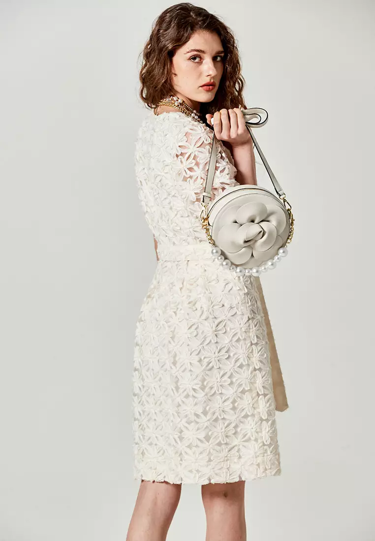 3-D Floral Mesh Midi Dress