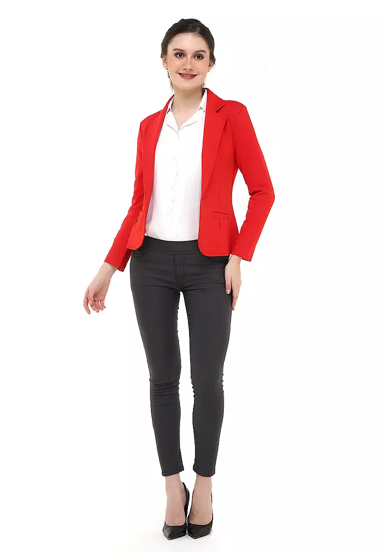 Qemsya Blazer Wanita Slim Fit Plain Suit Formal Longsleeve Material Scuba ORIGINAL - Cabe