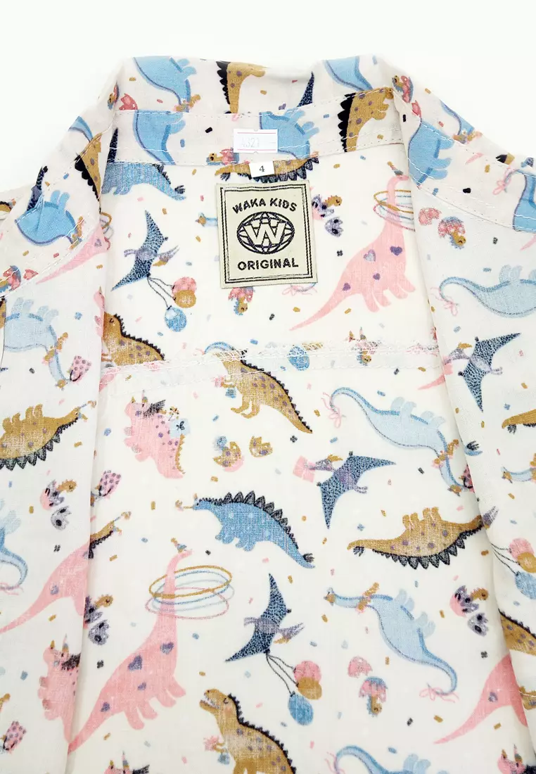 Wakakids Kemeja Anak Laki Laki Usia 1 Tahun Hingga 5 Tahun Atasan Baju Kerah Collar Shirt Pattern Motif Jurassic Dino 4321 Vensk
