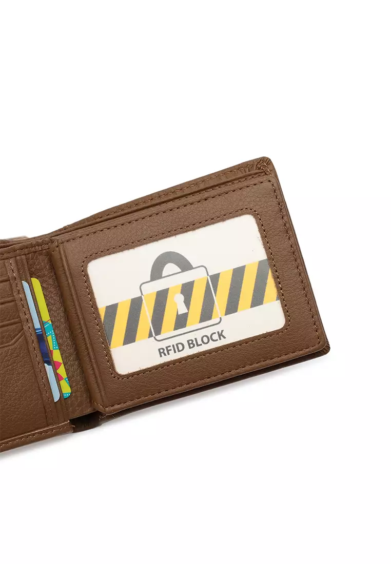 Men's RFID Genuine Leather Bi Fold Center Flap Short Wallet