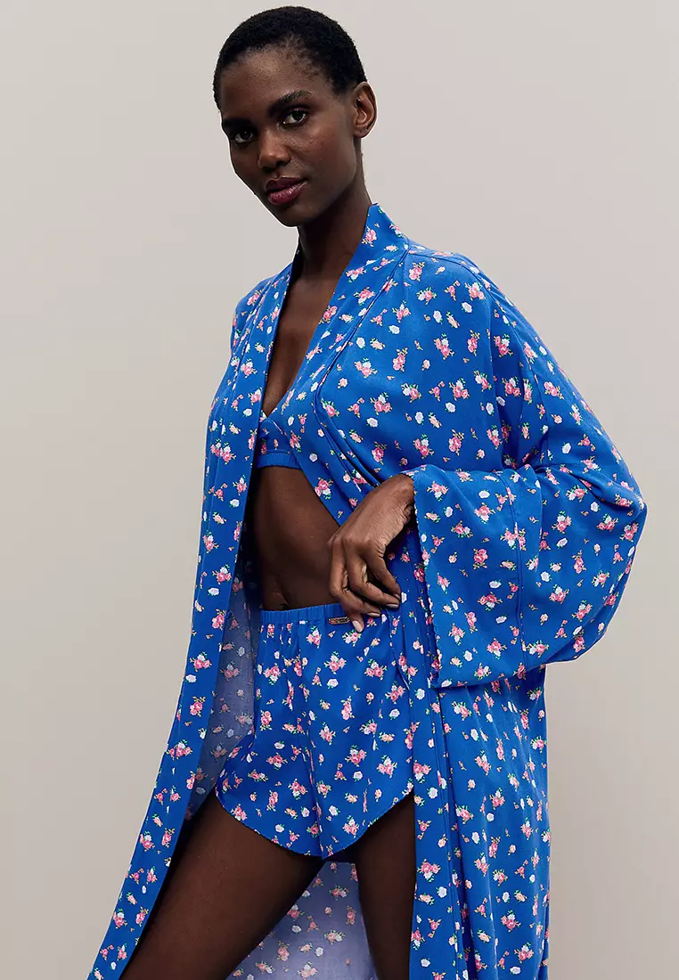 Floral Print Long Kimono Robe