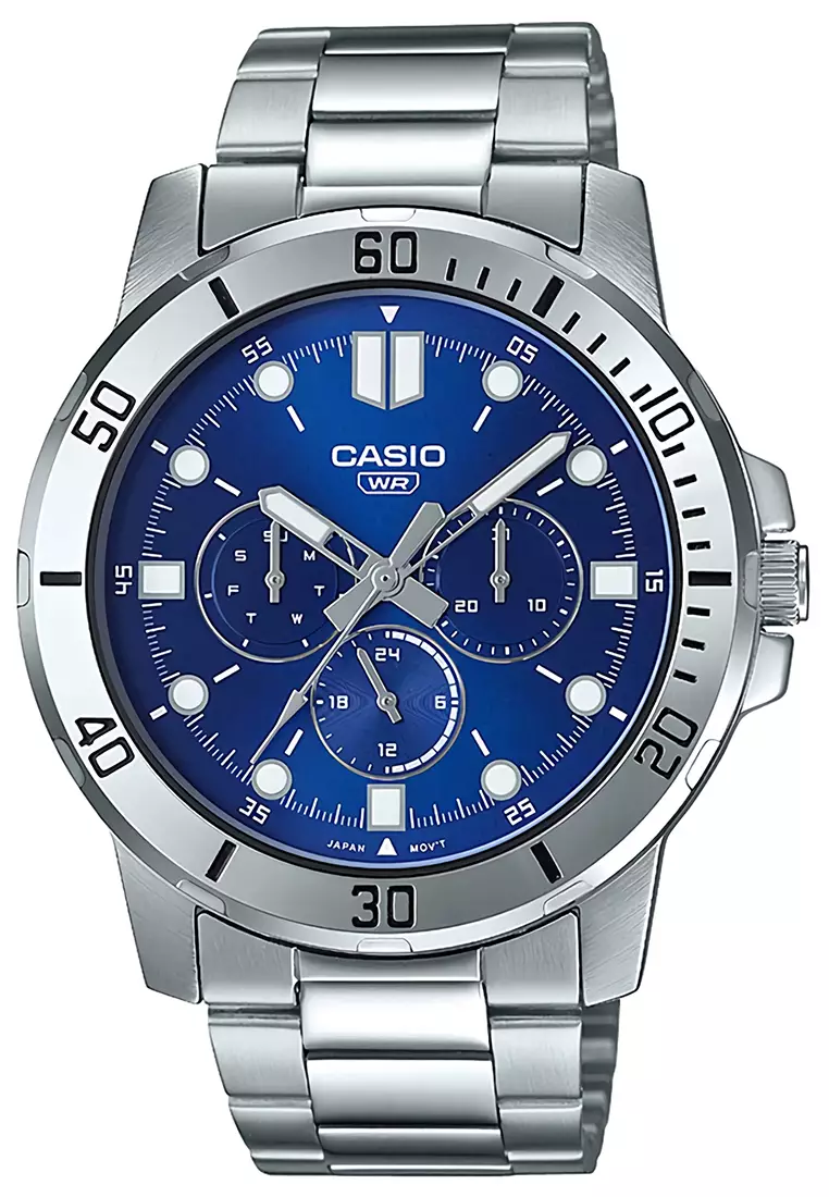 Casio Jam Tangan Analog Pria - Silver Blue Stainless Steel - MTP-VD300D-2EUDF