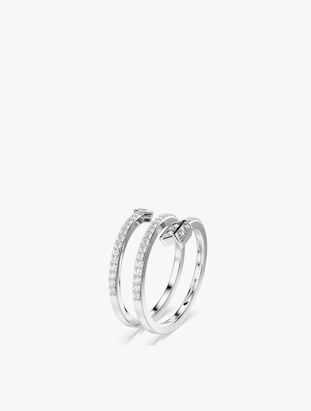 Idyllia motif ring, Mixed cuts, Arrow, White, Rhodium plated