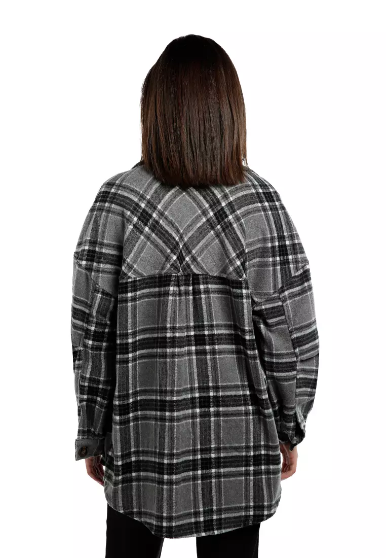 Black Oversized Flannel Plaid Shirt