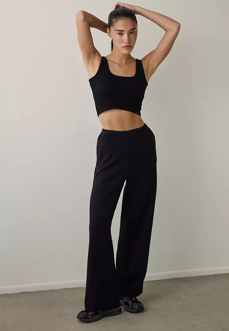 Black Silky Feel Loose Fit Sweatpants