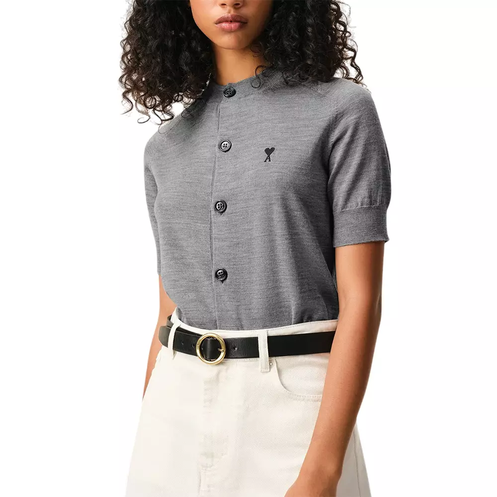 Black Ami De Coeur Wool Short Sleeves Cardigan Heather Grey