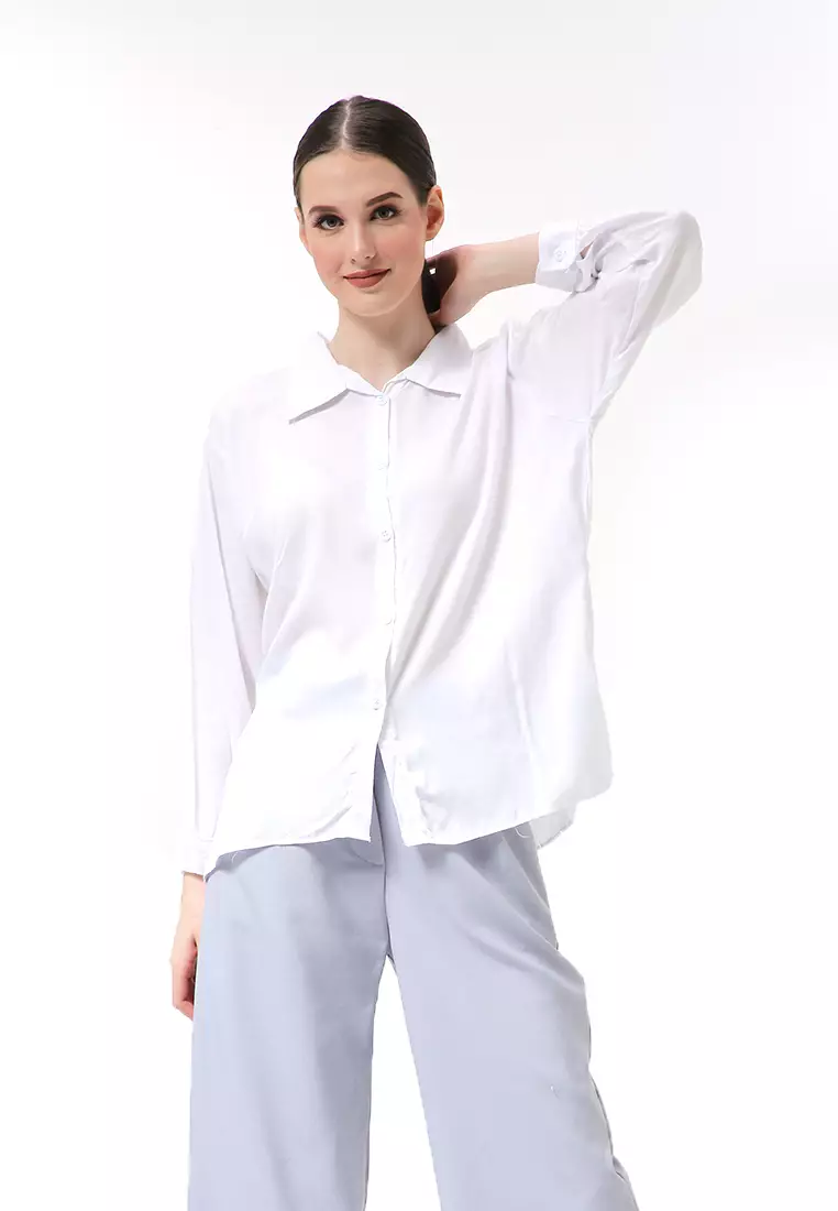 Ayudia Shirt Long Sleeve Atasan Wanita Premium Quality - Putih