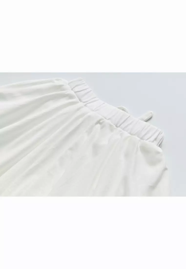 Baby Kids Plain White Pleated Detail Skort Culottes Shorts Skirt 100% Cotton Bottom National Day Outfit