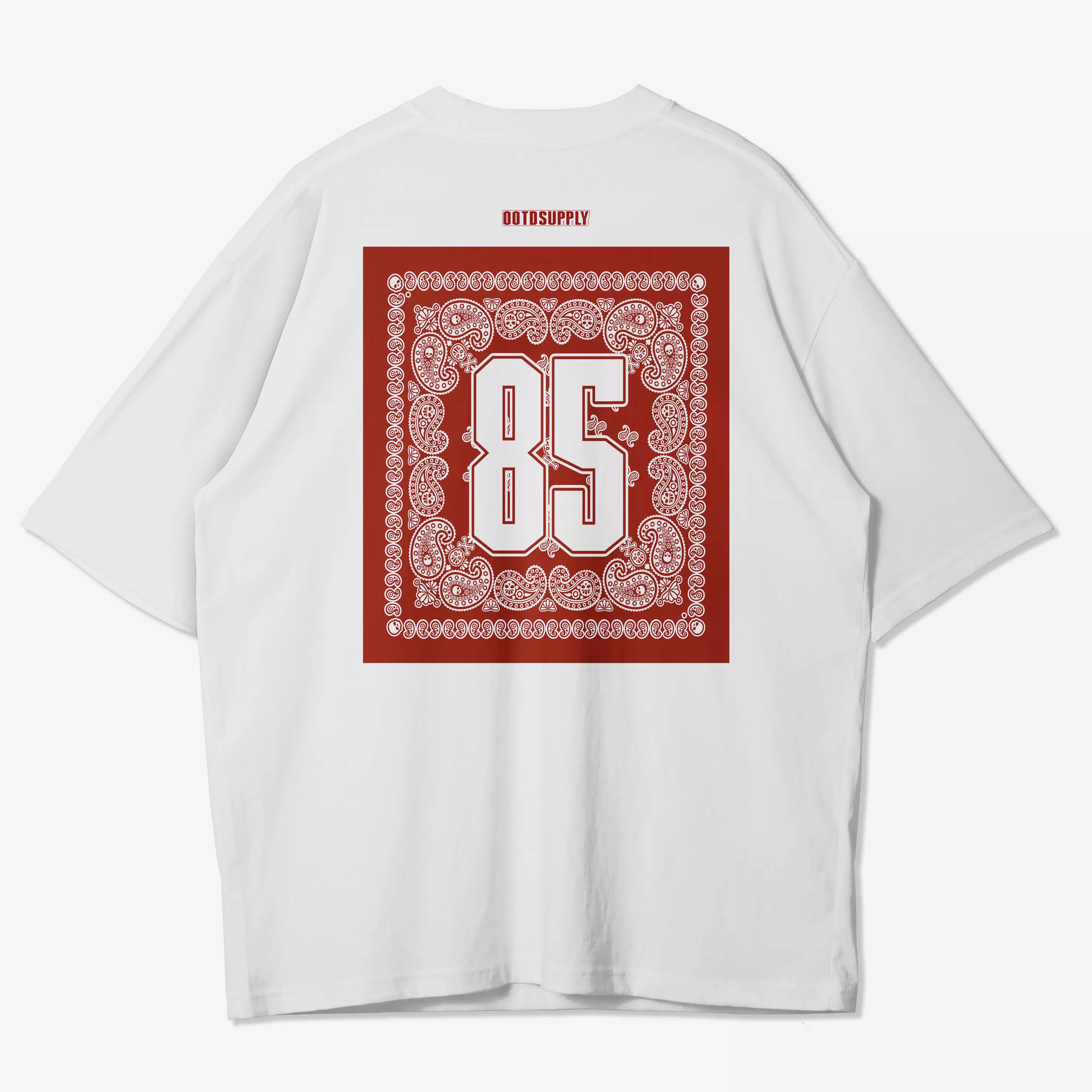 OOTDSUPPLY Oversized Tshirt Red Paisley White & Black l Kaos Oversize Pria dan Wanita OVZ143