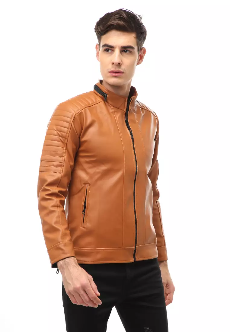 Halbert Outerwear Jaket Kulit Pria Waterproof & Windproof Material Leather ORIGINAL - Light Brown