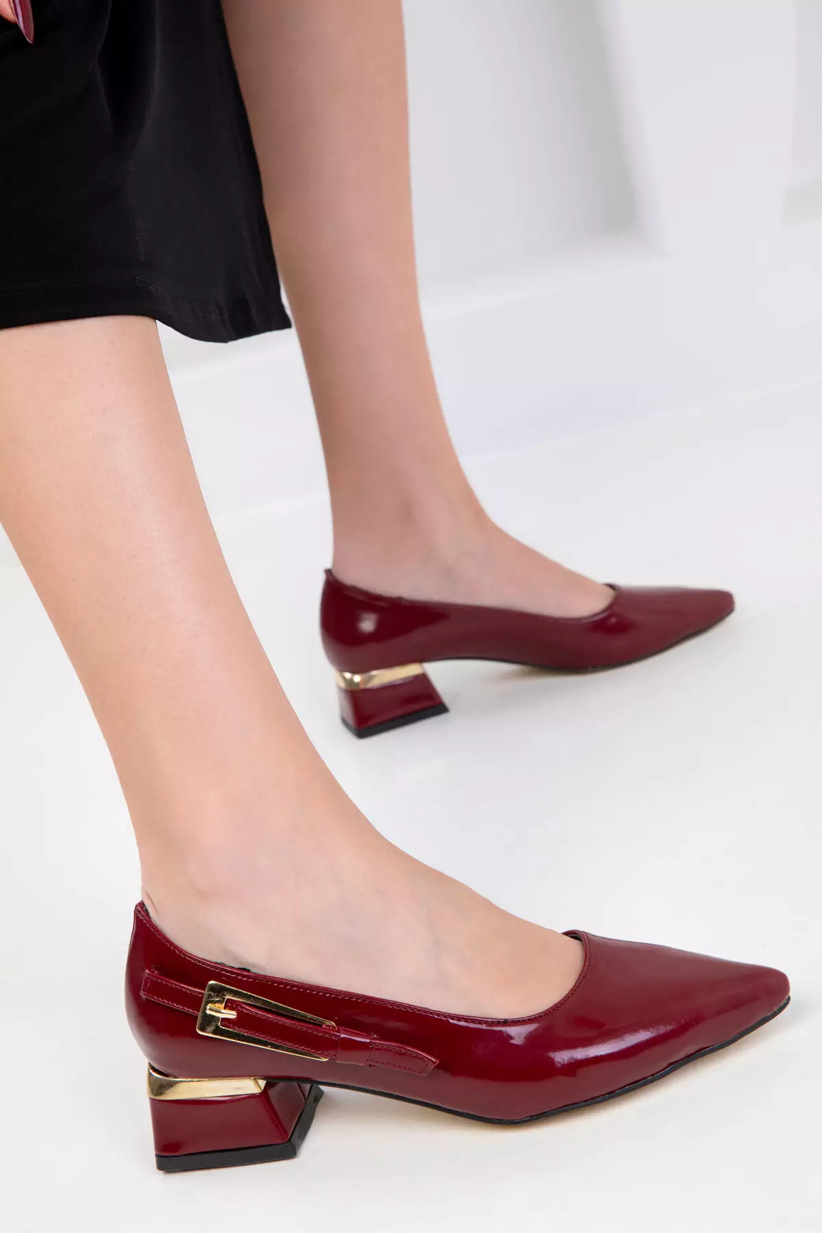Claret Red Patent Leather Women's Classic Heeled Shoes 20366