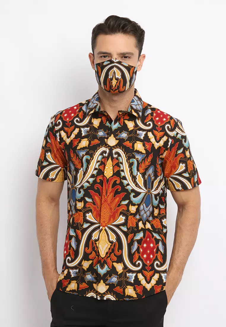 MAGINOT ARKA BLACK Batik Slim Fit Lengan Pendek