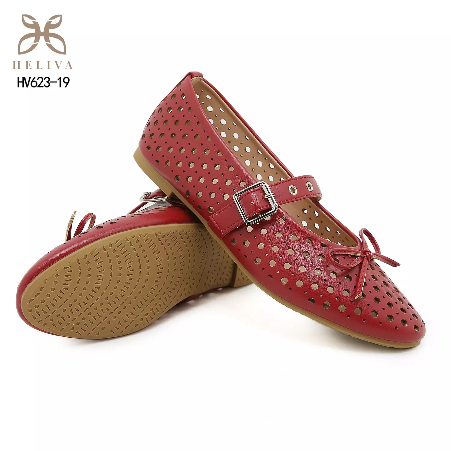HELIVA SENIA Romantic Mary Jane Flats with Artistic Laser Pattern & Bow HV623-19