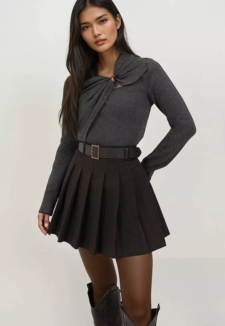 Accessory Detailed Asymmetrical Gathered Blouse