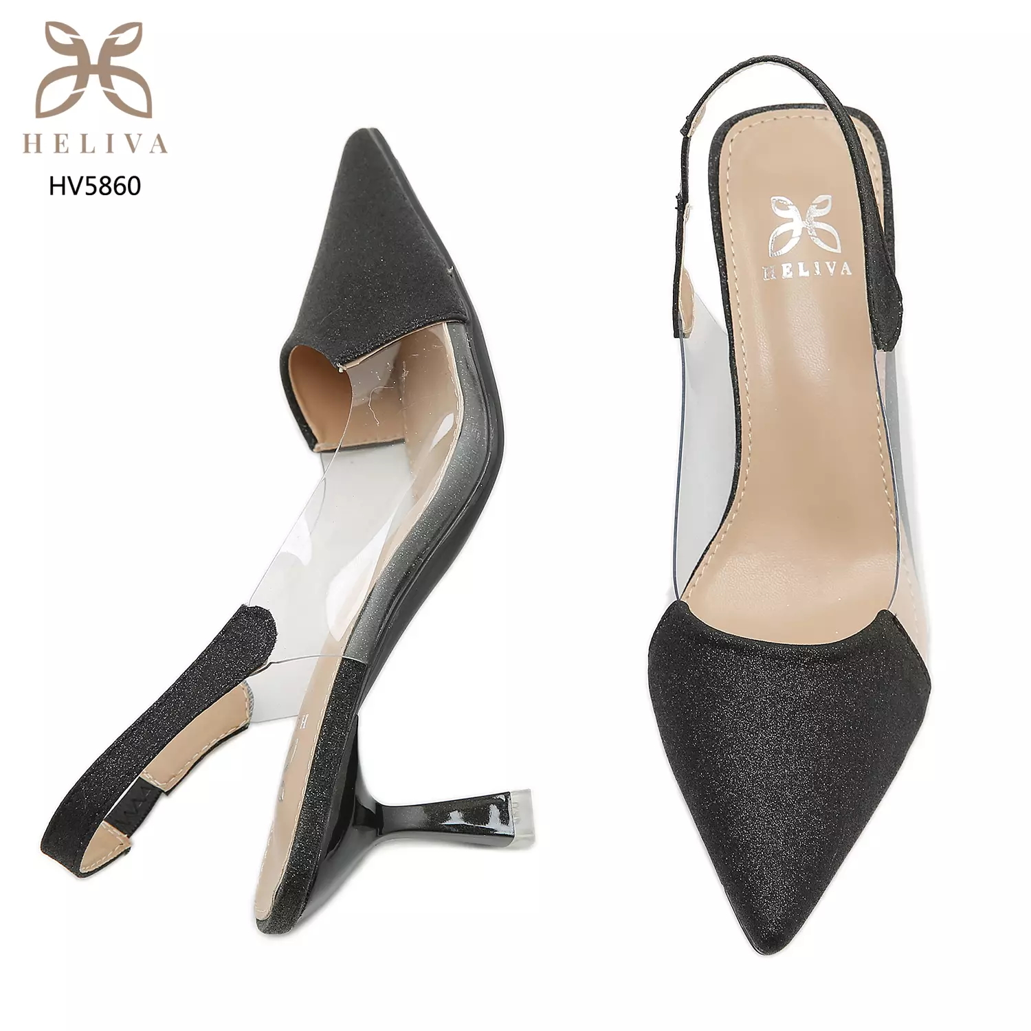 Heliva Claryn High Heels Glitter Transparant Sling Back Sol 6.5cm HV5860