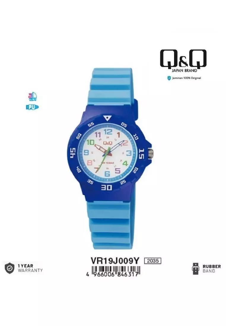 Q&Q QNQ QQ Original  Kids Watch Jam Tangan Anak Tali Karet VR19 VR19J Water Resist VR19J009 VR19J009Y