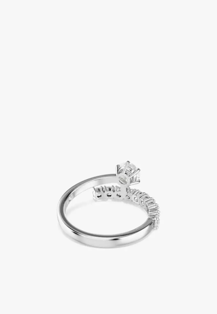 Matrix open ring, Round cut, White, Rhodium plated