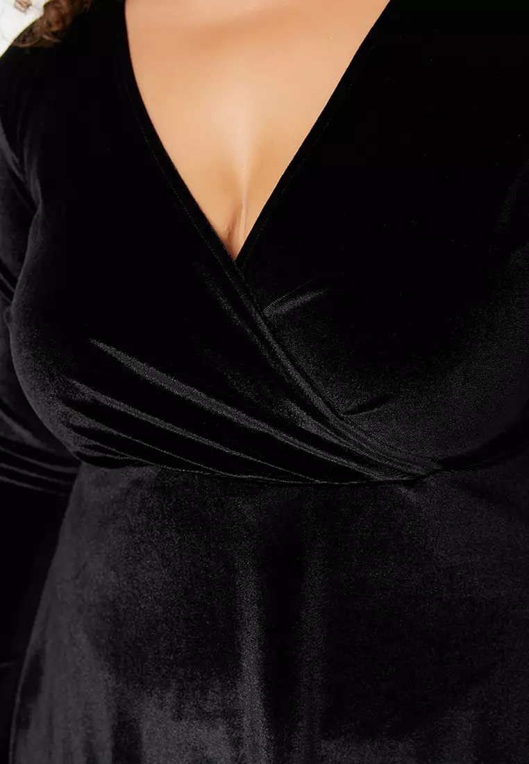 Plus Size Wrap Velvet Dress