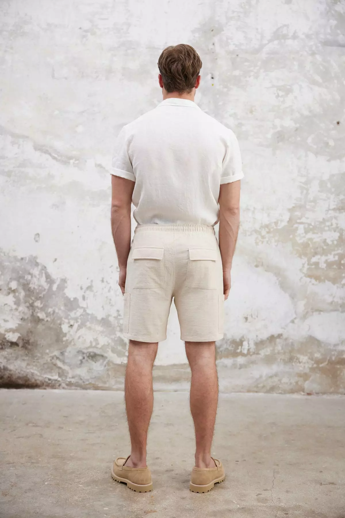 Ecru Linen Look Cotton Shorts & Bermudas with Cargo Pockets TMNSS25SR00055