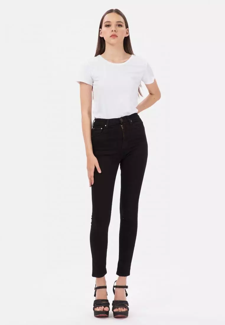 Highwaist Skinny Jeans with Pocket in Black