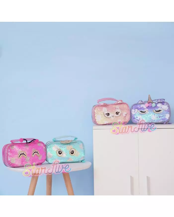 TEMPAT PENSIL JINJING CARRY ON SEQUIN KOTAK STARFIVE - BUTTERFLY FUCHSIA