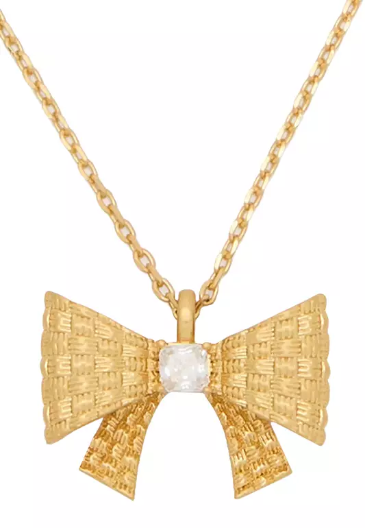 Wrapped In A Bow Mini Pendant Necklace in Clear/ Gold KJ974