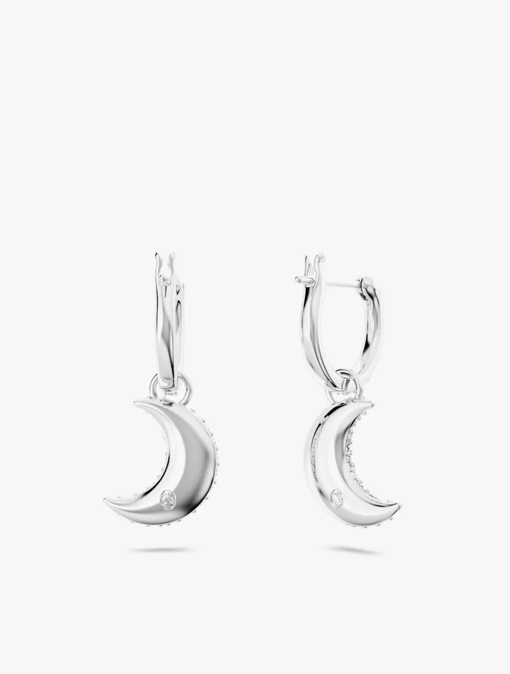 Luna Drop Earrings, Moon, White, Rhodium Plated - White