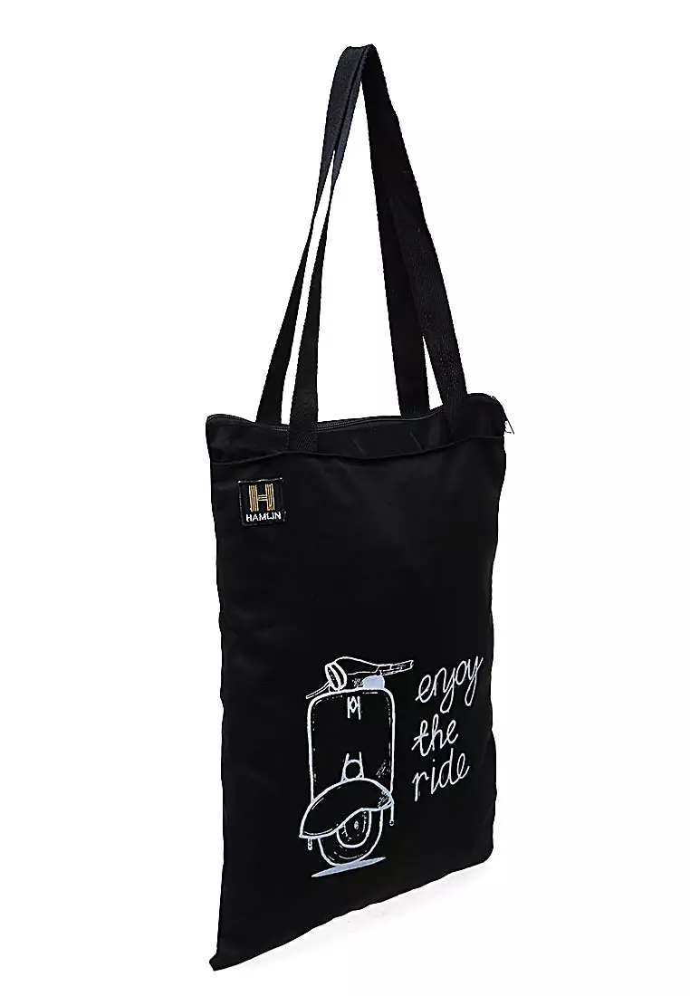 Erico Totebag Pria Vespa Enjoy The Ride Tas Jinjing Kasual Material Drill ORIGINAL - Black