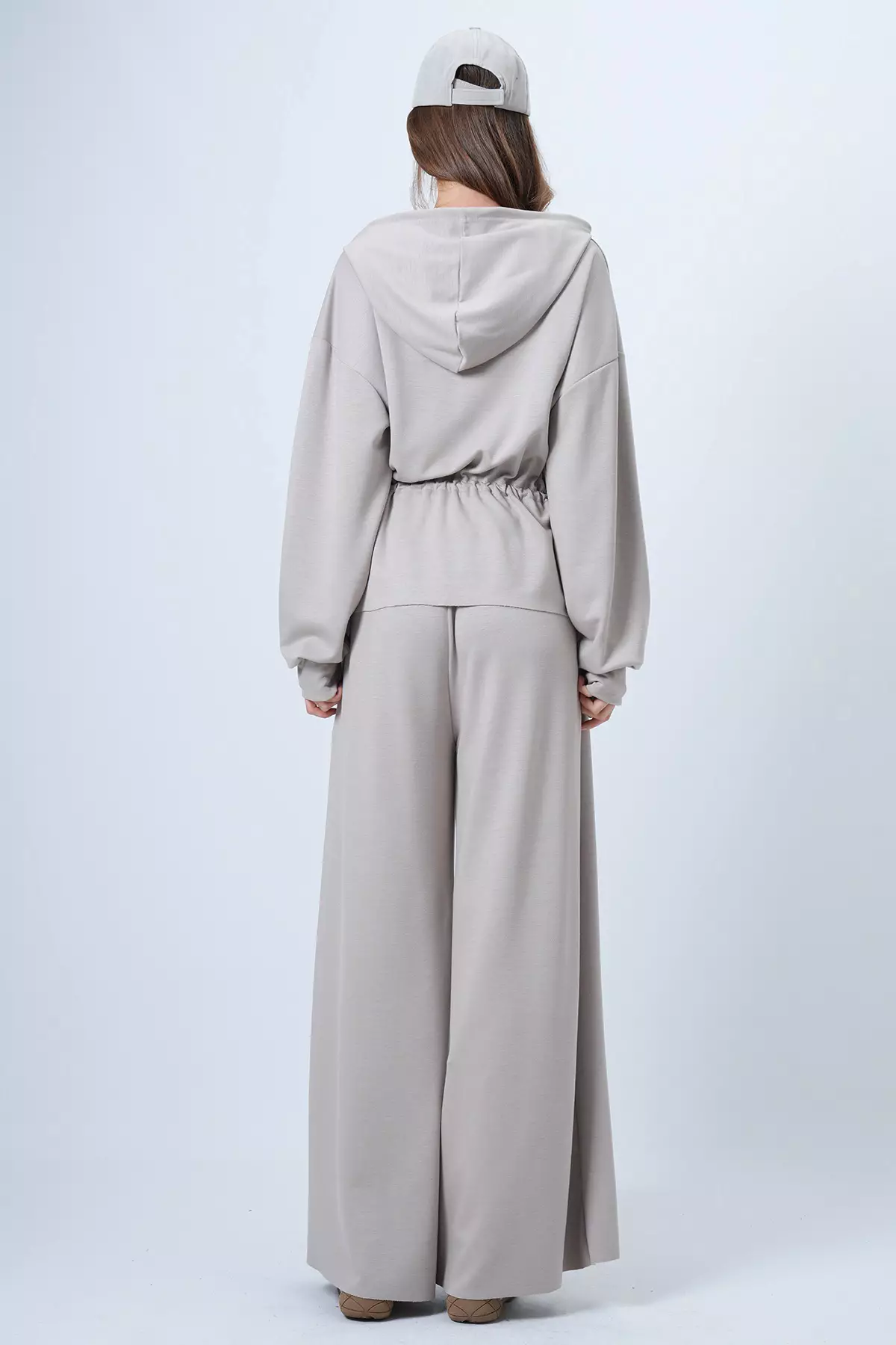 Beige Hooded Drawstring Waist Modal Blouse And Pants Set Alc-X14668