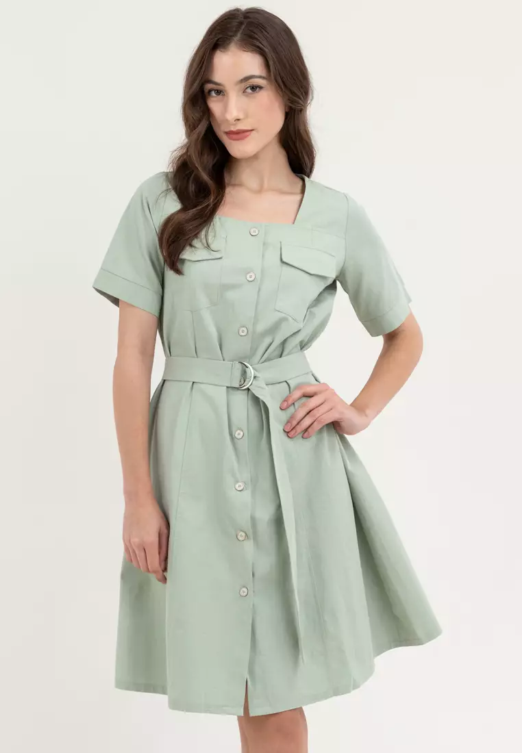 Square neck button down dress outlet