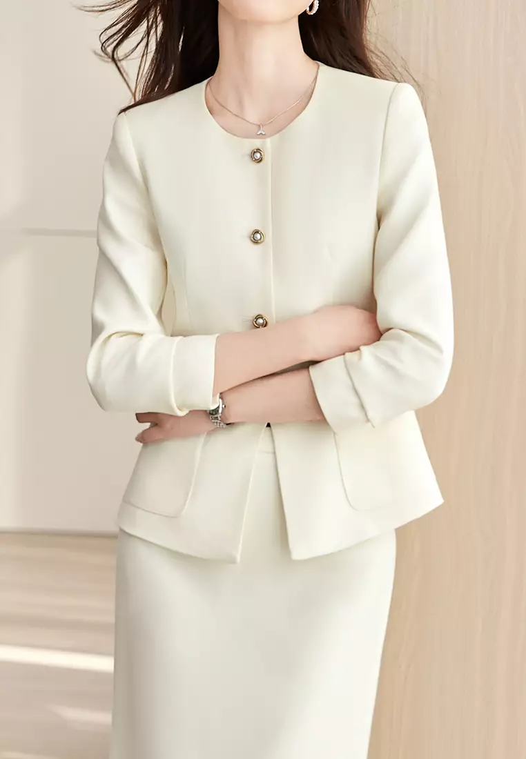 Single-breasted Round Neck Blazer YGH-EM2606