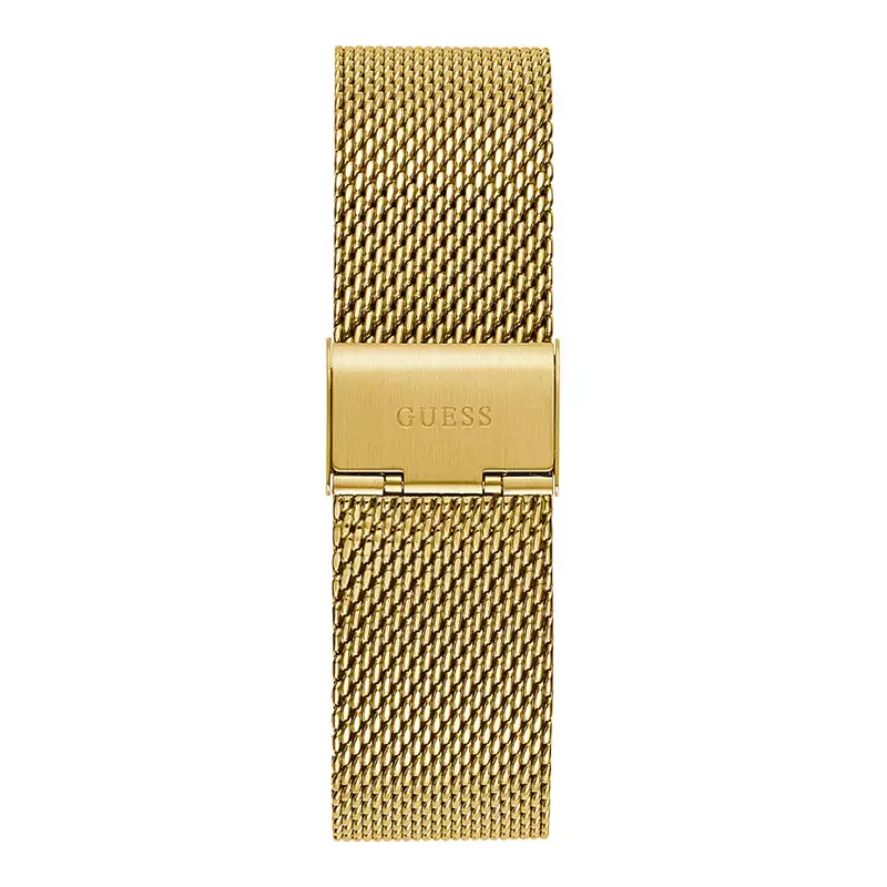 Jam Tangan Pria Guess Continental GW0582G2 Men Multifunction Black Dial Gold Mesh Strap