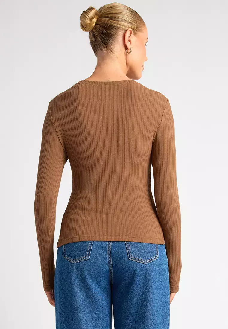 Asymmetric Button Up Long Sleeves Jersey Top