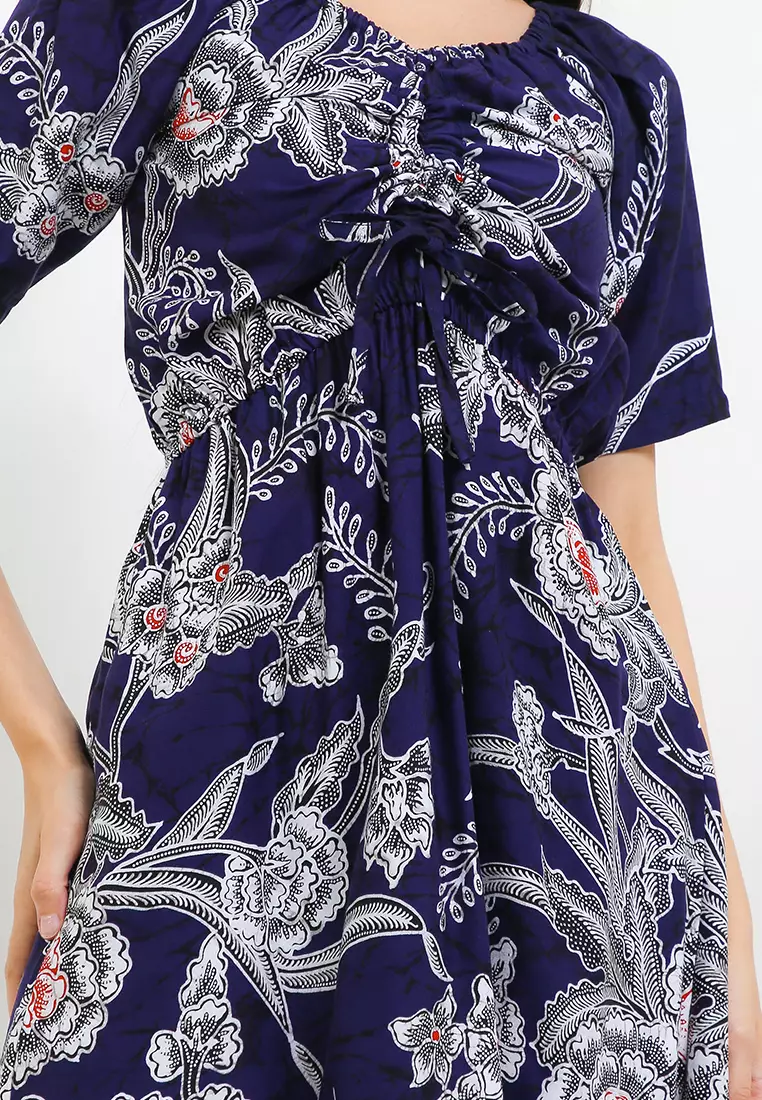 Dress Baju Batik Wanita Abigail Navy Lengan Pendek