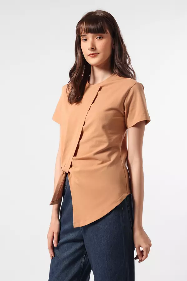Minimal x Devina Putri - Clover - Double Jersey Twisted Tshirt - Brown Warna Khaky