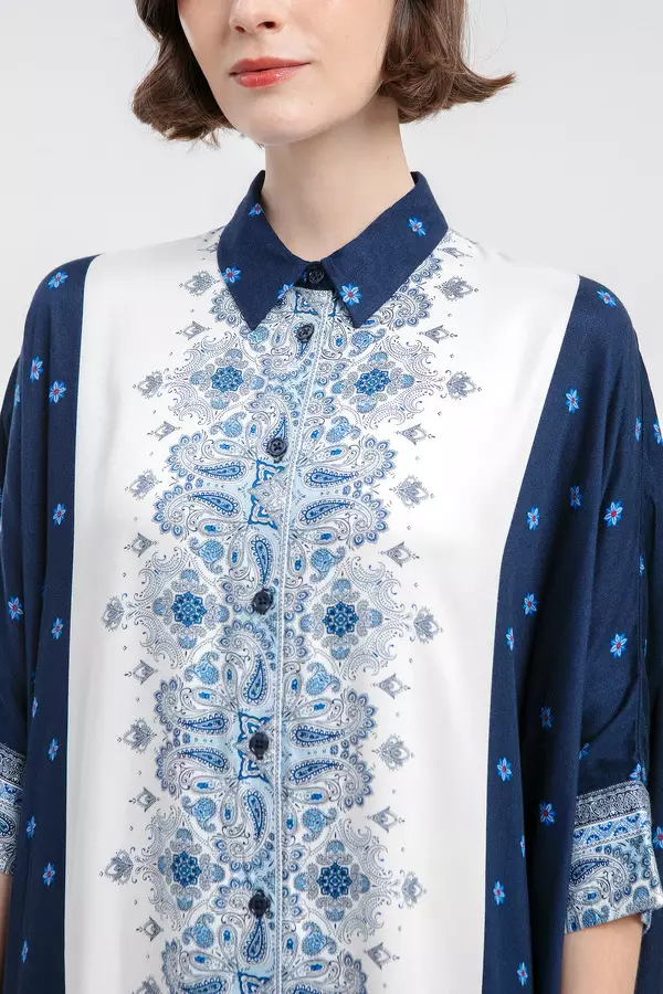 MINIMAL - Perucha - Kaftan Shirt Motif Etnik - Navy Warna Navy