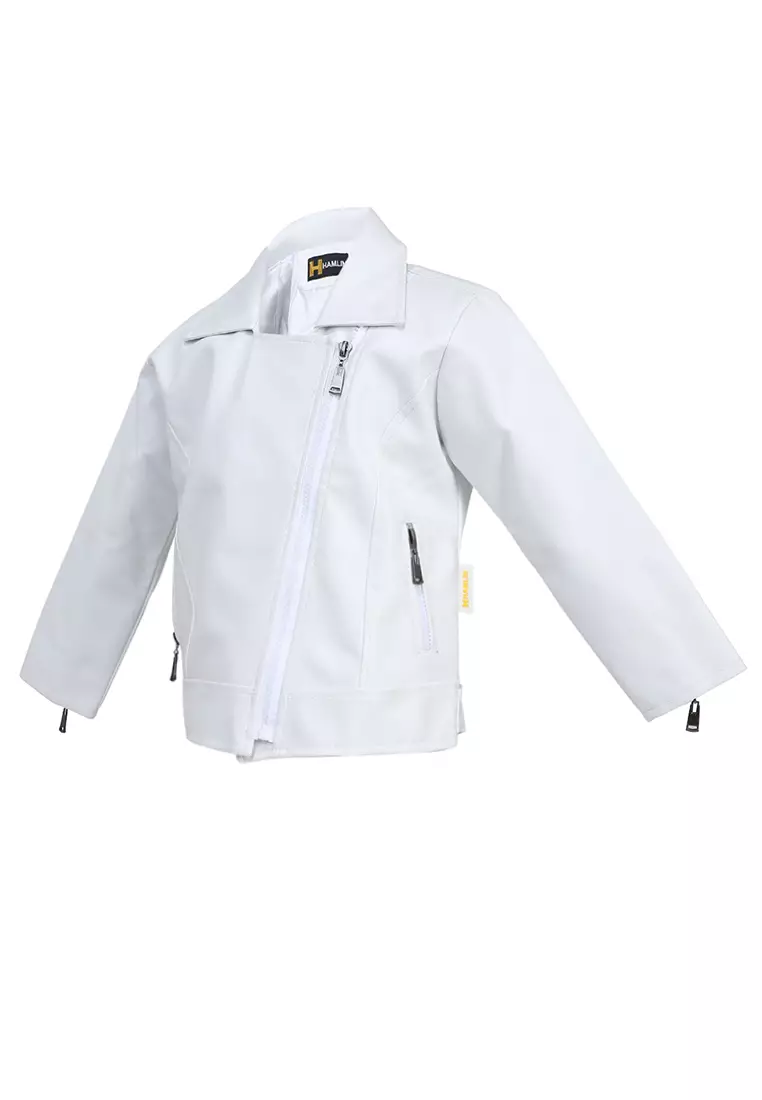 Fisca Jaket Kulit Anak Perempuan Zipper Design Motif Polos Material Leather ORIGINAL - White