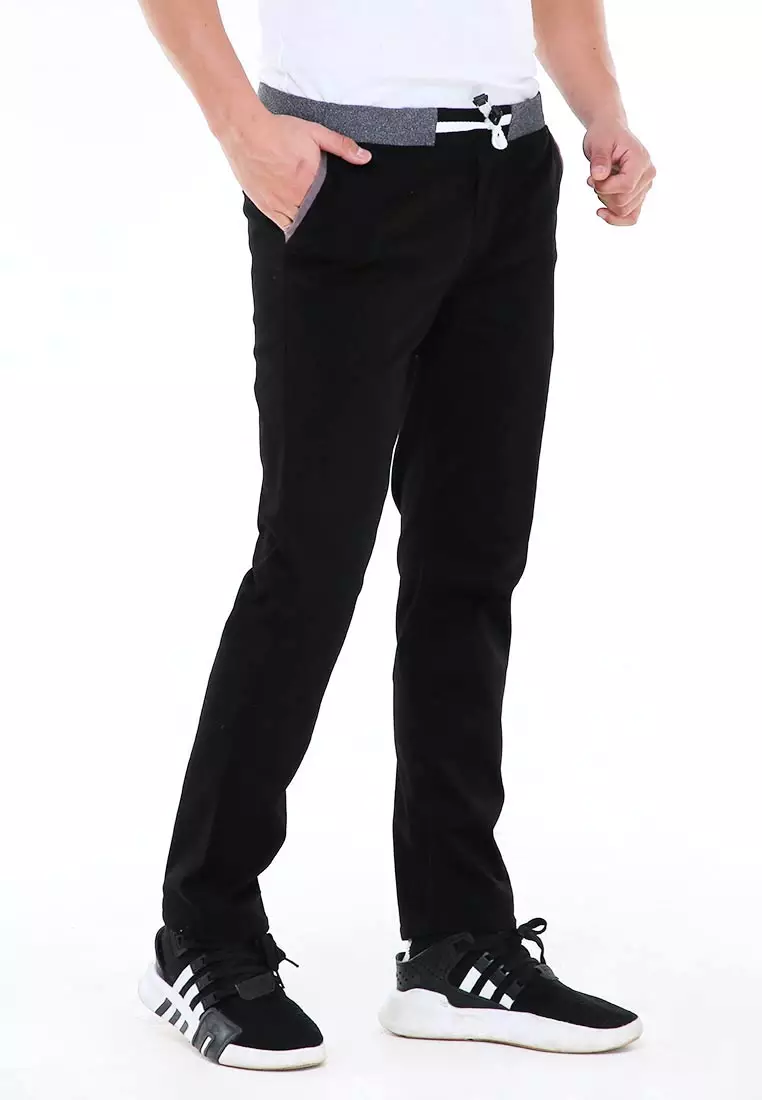 Locko Celana Panjang Chino Pria Karet Elastis Casual Long Pants Material Cotton ORIGINAL - Black