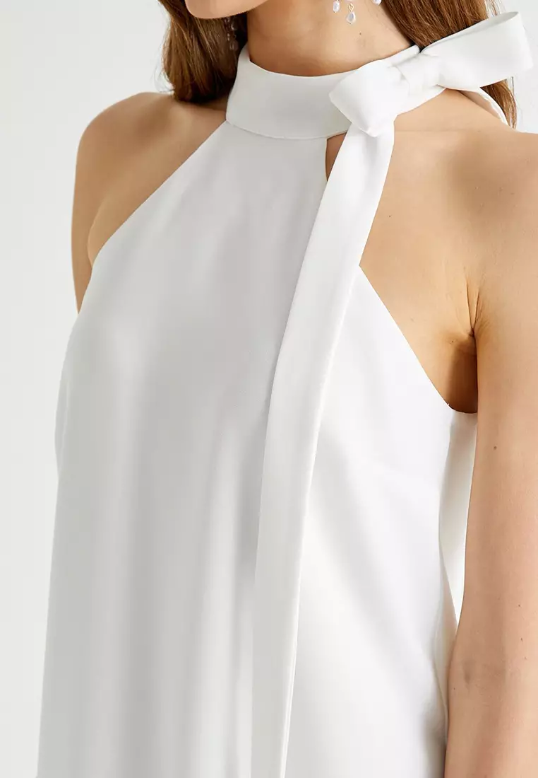 Bow Detailed Mini Halter Dress