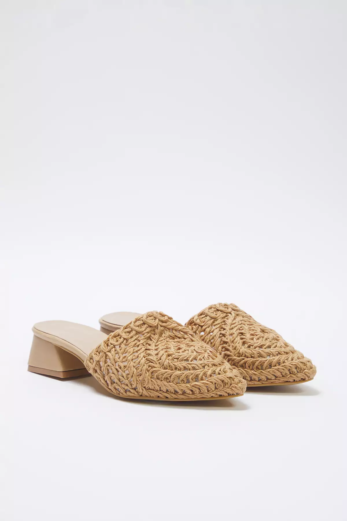 Camel Knitted Women's Mule Short Block Heeled Closed Front Slippers Takss25To00060