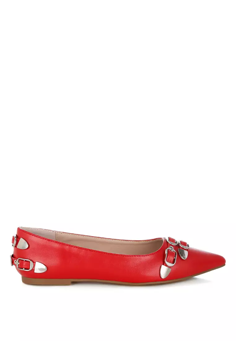 Discount on London Rag  shoes - SKU: Belt Buckle Detail Ballerinas In Red